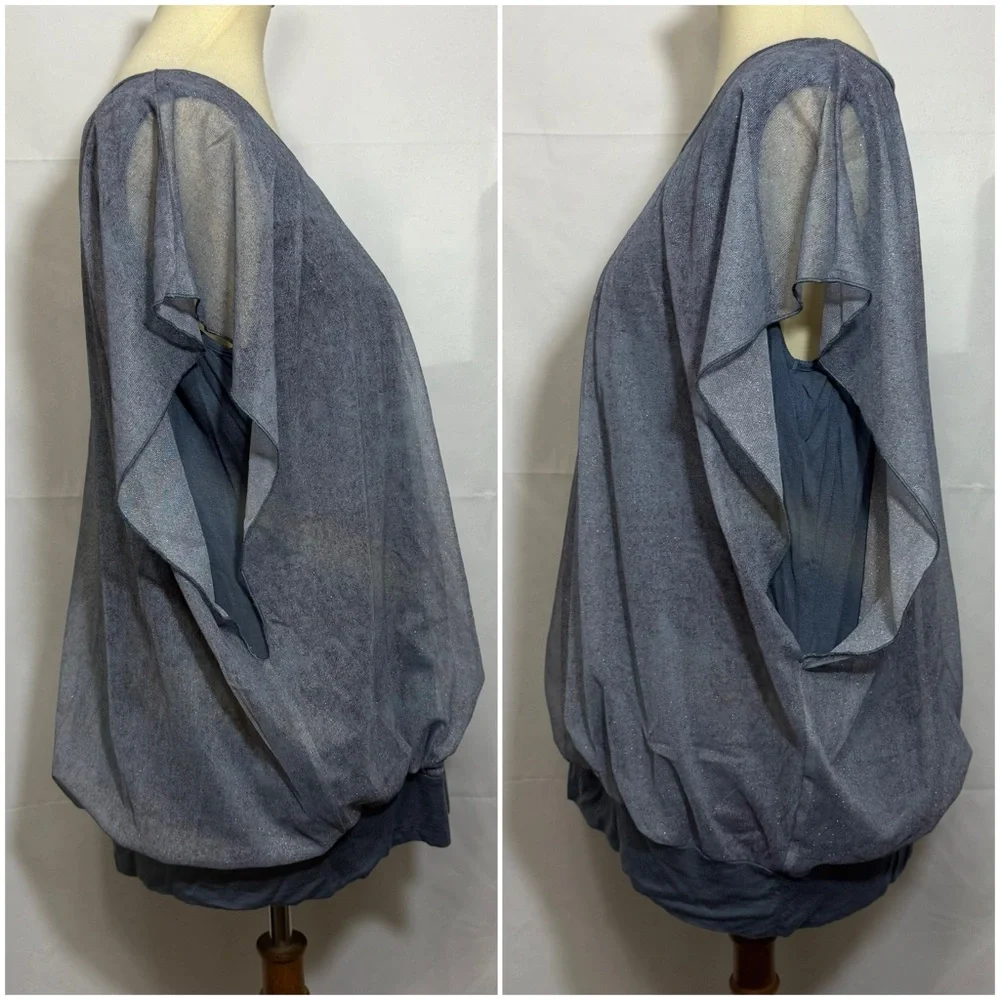 Women’s Size 2XL Chic Sheer Overlay Blue Blouse - Picture 3 of 15